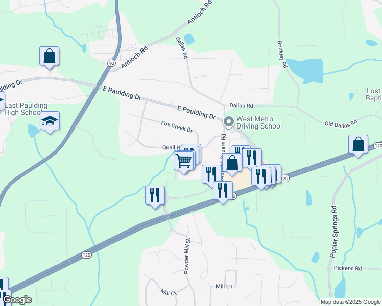 map of restaurants, bars, coffee shops, grocery stores, and more near 272 Quail Hollow Drive in Dallas