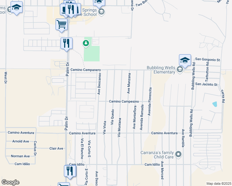 map of restaurants, bars, coffee shops, grocery stores, and more near 15285 Vía Montana in Desert Hot Springs