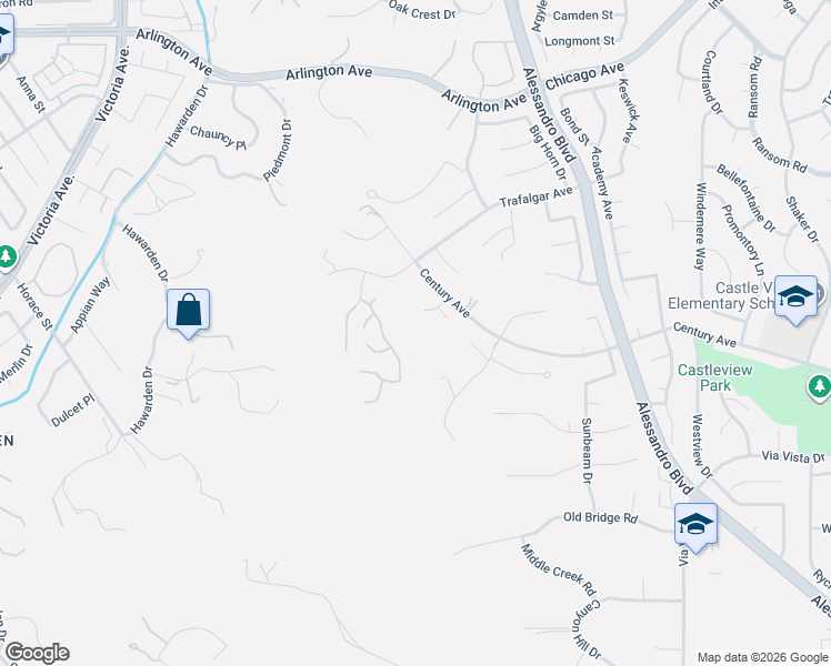 map of restaurants, bars, coffee shops, grocery stores, and more near 2188 Century Avenue in Riverside