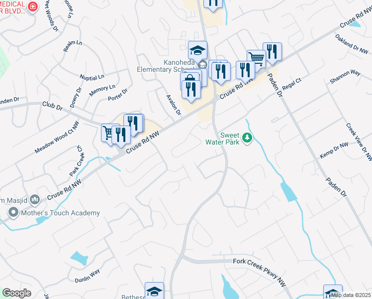 map of restaurants, bars, coffee shops, grocery stores, and more near 2843 Normandy Ridge Northwest in Lawrenceville