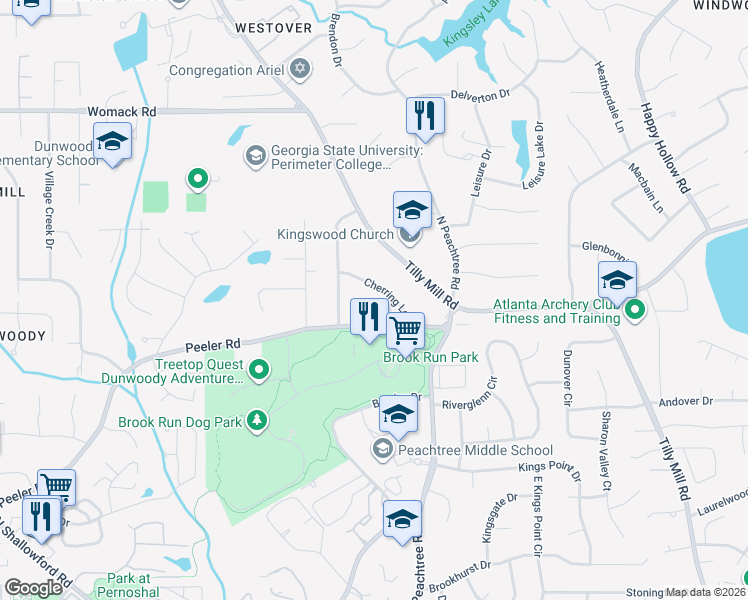 map of restaurants, bars, coffee shops, grocery stores, and more near 2227 Cherring Lane in Dunwoody