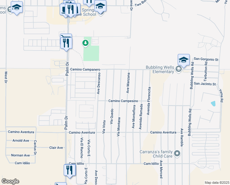 map of restaurants, bars, coffee shops, grocery stores, and more near 15285 Vía Montana in Desert Hot Springs