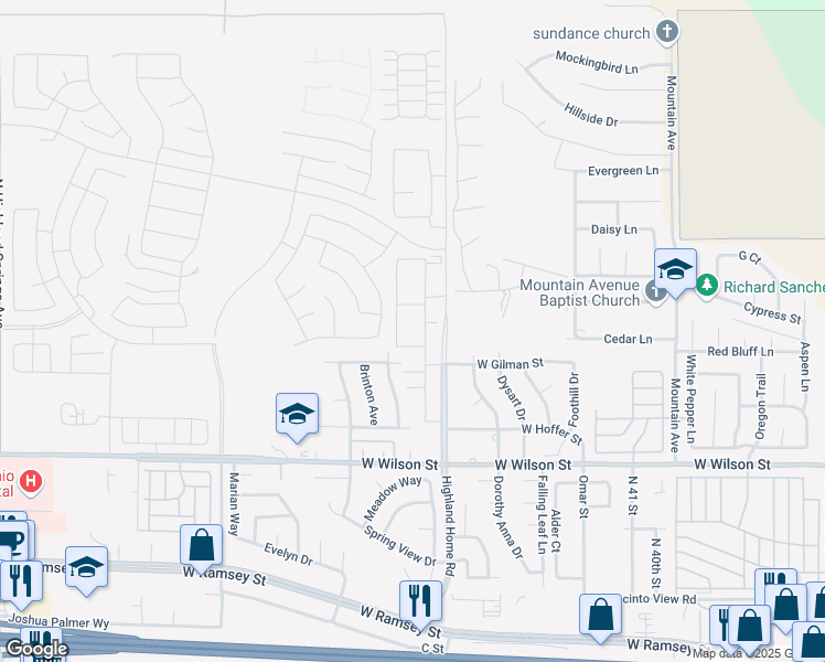 map of restaurants, bars, coffee shops, grocery stores, and more near 1275 Rockcress Lane in Banning