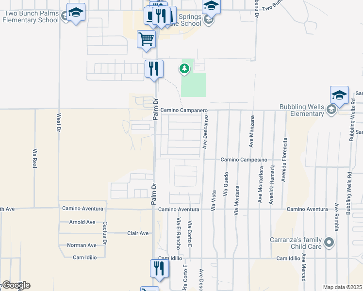 map of restaurants, bars, coffee shops, grocery stores, and more near 15300 Palm Drive in Desert Hot Springs