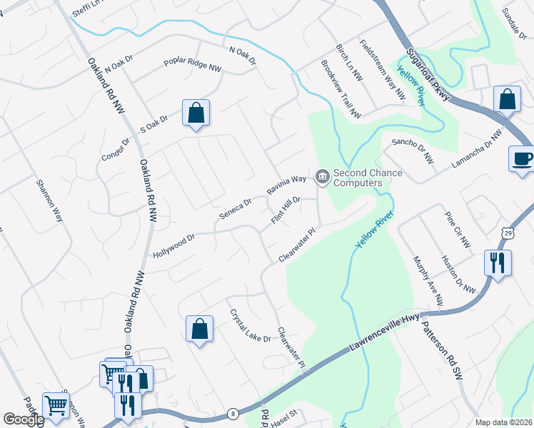 map of restaurants, bars, coffee shops, grocery stores, and more near 2002 Chivalry Court in Lawrenceville