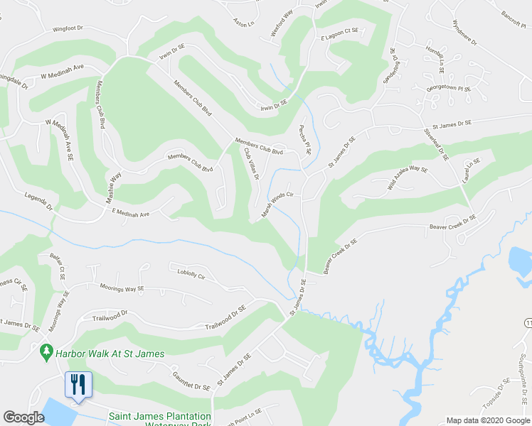 map of restaurants, bars, coffee shops, grocery stores, and more near 2068 Marsh Winds Circle in Southport