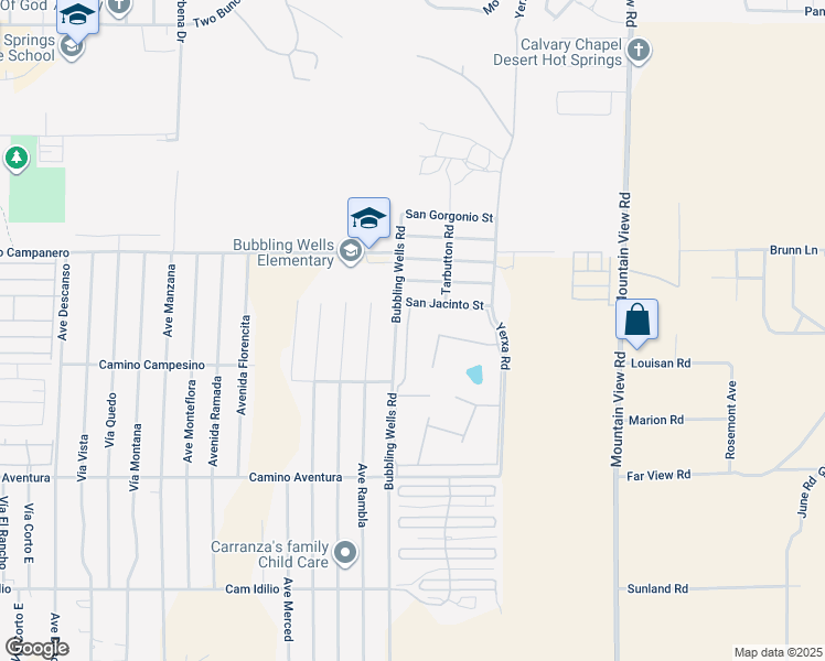 map of restaurants, bars, coffee shops, grocery stores, and more near 15500 Bubbling Wells Road in Desert Hot Springs