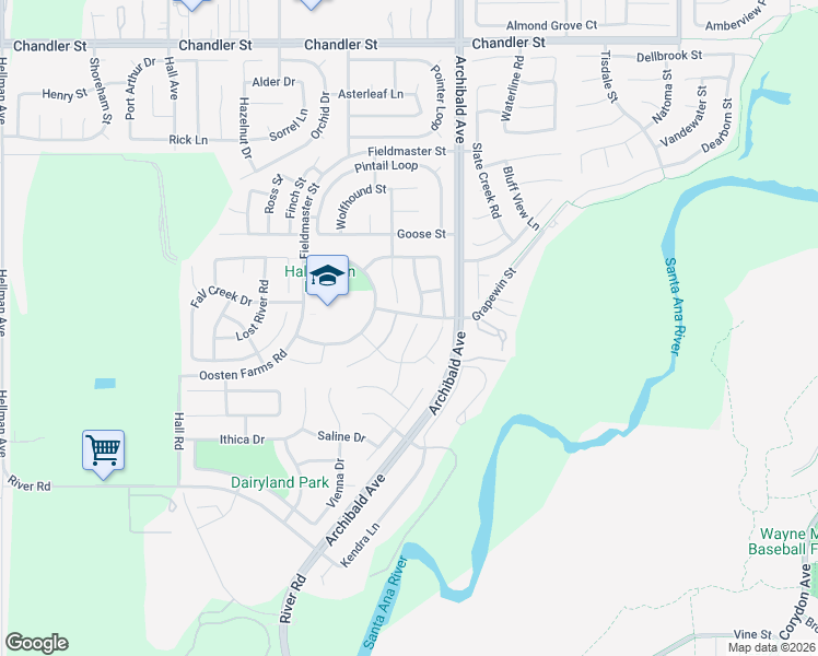 map of restaurants, bars, coffee shops, grocery stores, and more near 8319 Fiske Drive in Eastvale