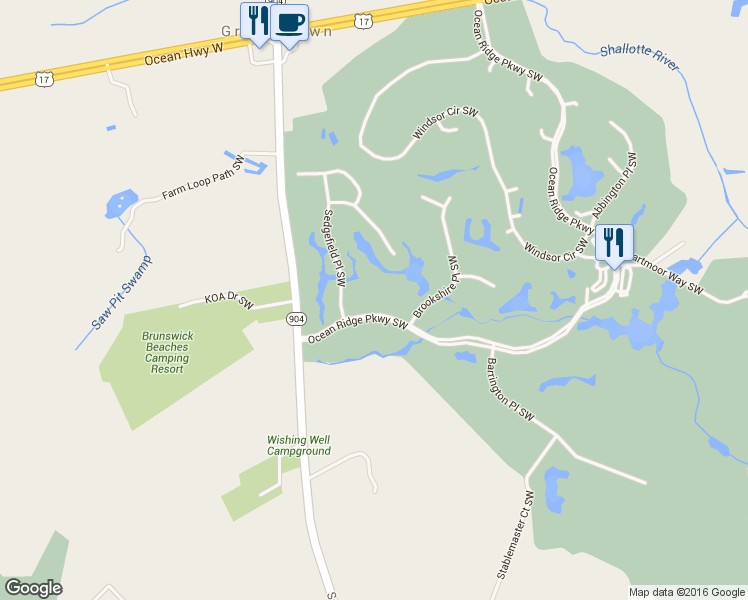 map of restaurants, bars, coffee shops, grocery stores, and more near 7146 Pennywhistle Lane Southwest in Ocean Isle Beach