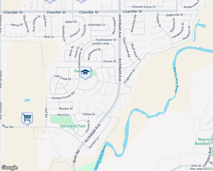 map of restaurants, bars, coffee shops, grocery stores, and more near 8319 Fiske Drive in Eastvale