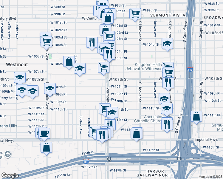 map of restaurants, bars, coffee shops, grocery stores, and more near in Los Angeles