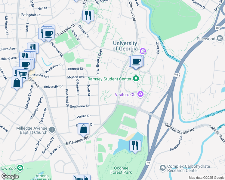 map of restaurants, bars, coffee shops, grocery stores, and more near in Athens
