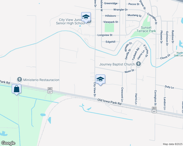 map of restaurants, bars, coffee shops, grocery stores, and more near 1036 City View Drive in Wichita Falls