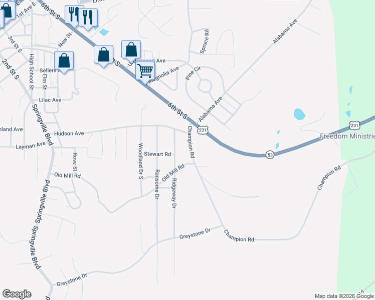 map of restaurants, bars, coffee shops, grocery stores, and more near Champion Road in Oneonta