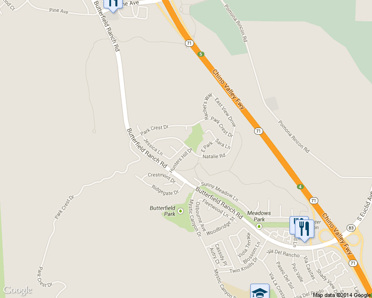 map of restaurants, bars, coffee shops, grocery stores, and more near 17416 East Park in Chino Hills