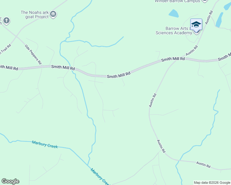 map of restaurants, bars, coffee shops, grocery stores, and more near 633 Smith Mill Road in Winder
