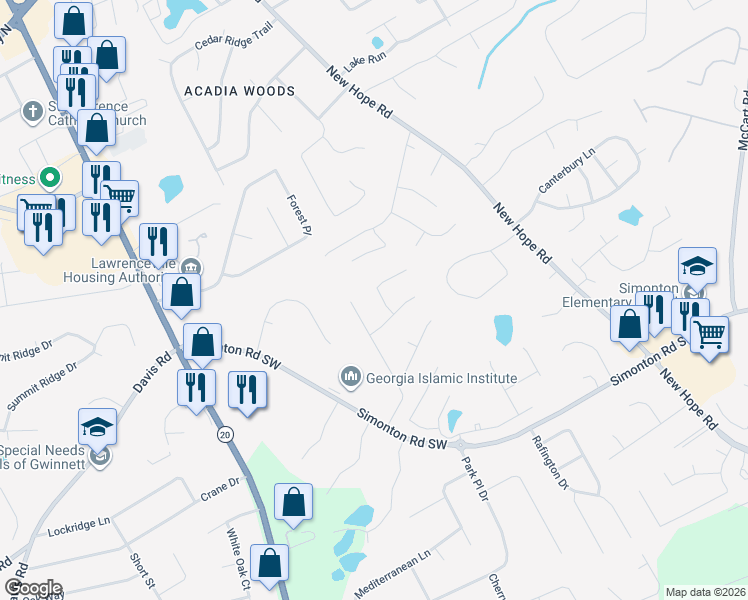 map of restaurants, bars, coffee shops, grocery stores, and more near 660 Brand South Trail in Lawrenceville