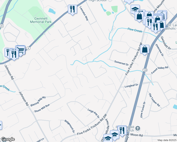 map of restaurants, bars, coffee shops, grocery stores, and more near 800 Bolling Cove Southwest in Lawrenceville