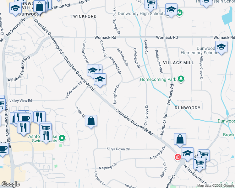 map of restaurants, bars, coffee shops, grocery stores, and more near 4771 Springfield Drive in Dunwoody