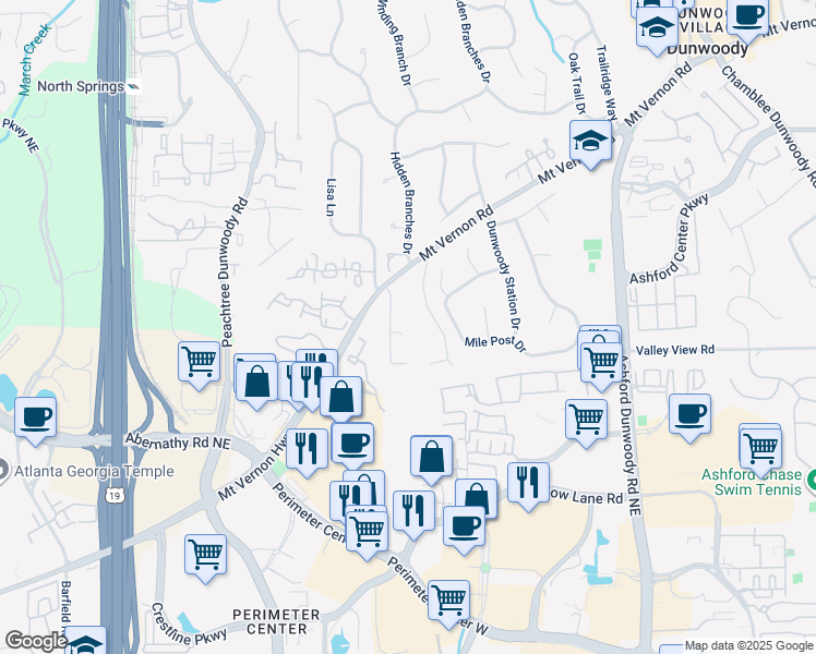 map of restaurants, bars, coffee shops, grocery stores, and more near 1018 Layfield Court in Dunwoody