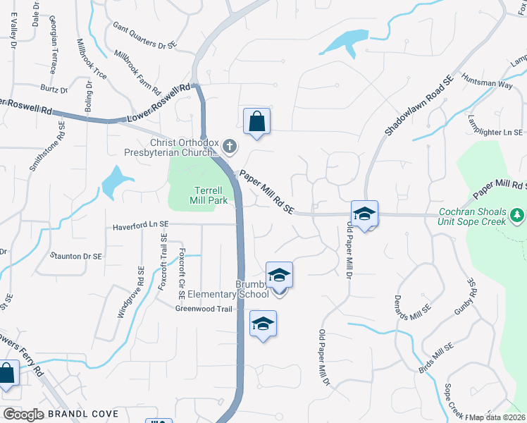 map of restaurants, bars, coffee shops, grocery stores, and more near 3191 Palisades Court Southeast in Marietta