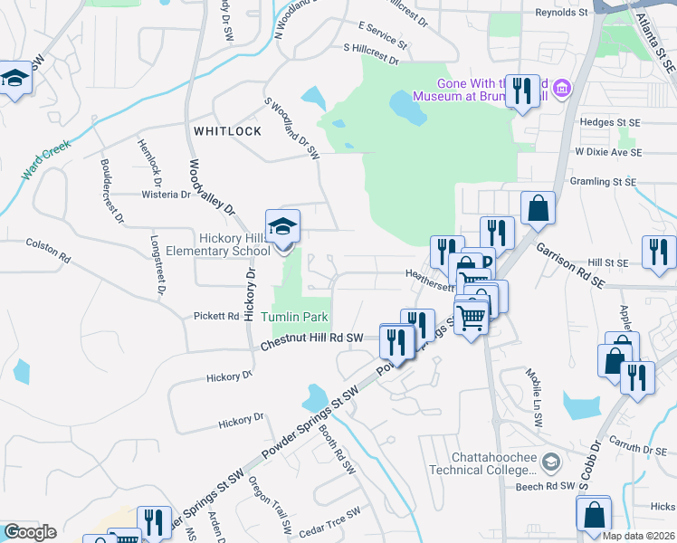 map of restaurants, bars, coffee shops, grocery stores, and more near 396 Promenade Court in Marietta