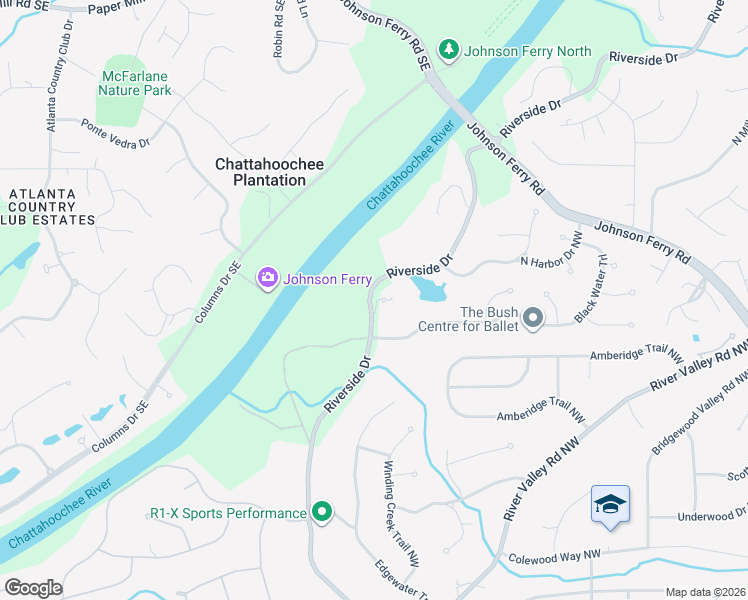 map of restaurants, bars, coffee shops, grocery stores, and more near 6694 Riverside Drive in Atlanta