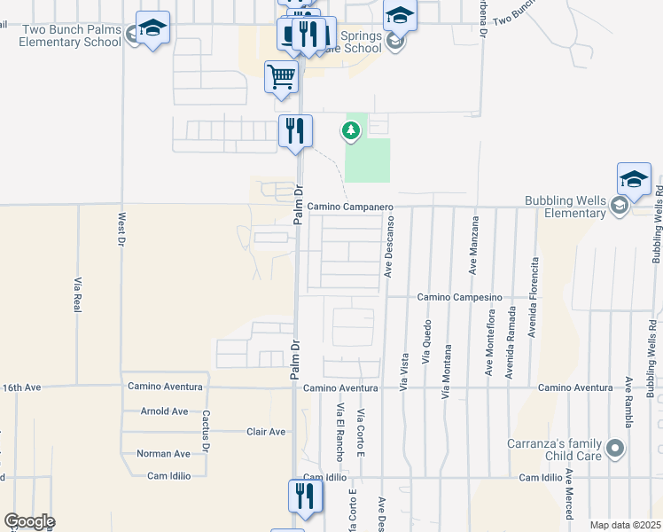 map of restaurants, bars, coffee shops, grocery stores, and more near 15300 Palm Drive in Desert Hot Springs