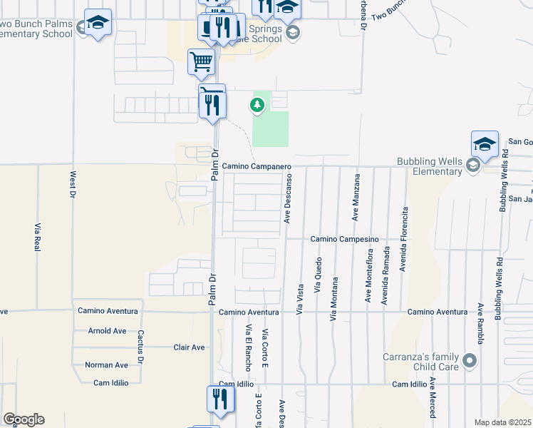 map of restaurants, bars, coffee shops, grocery stores, and more near Coyote in Desert Hot Springs