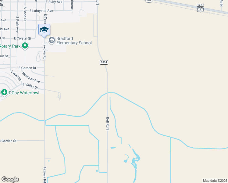 map of restaurants, bars, coffee shops, grocery stores, and more near 1201 Bell Road South in Iowa Park