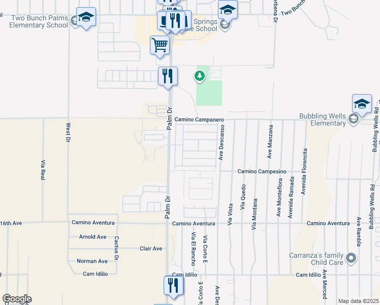 map of restaurants, bars, coffee shops, grocery stores, and more near 15300 Palm Drive in Desert Hot Springs