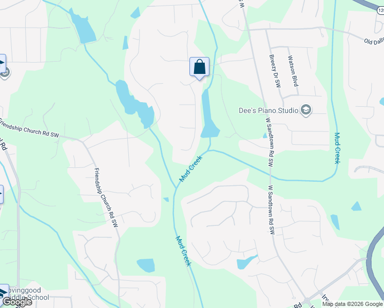 map of restaurants, bars, coffee shops, grocery stores, and more near 589 Ripplewater Drive Southwest in Marietta