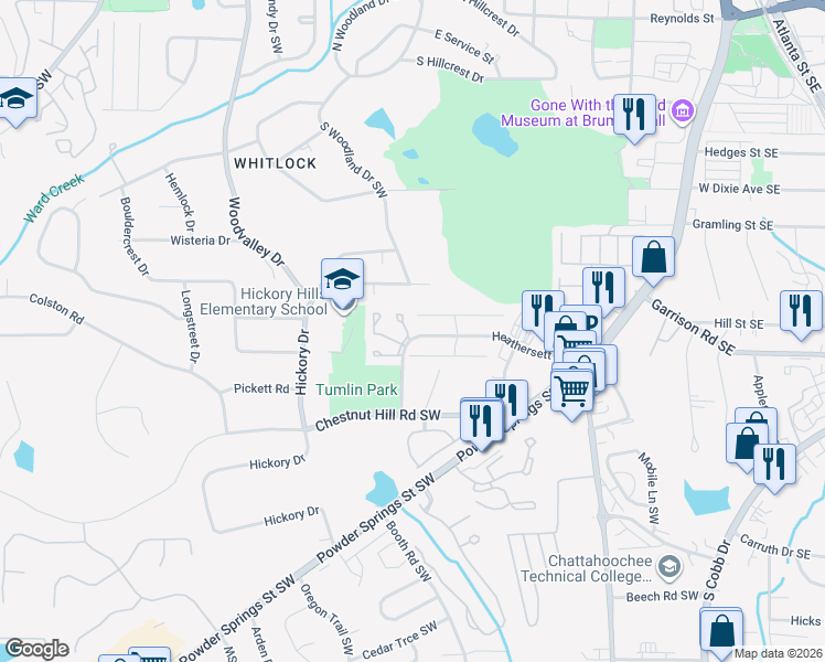map of restaurants, bars, coffee shops, grocery stores, and more near 400 Promenade Court in Marietta