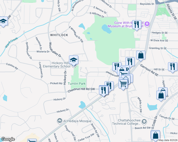 map of restaurants, bars, coffee shops, grocery stores, and more near 400 Promenade Court in Marietta