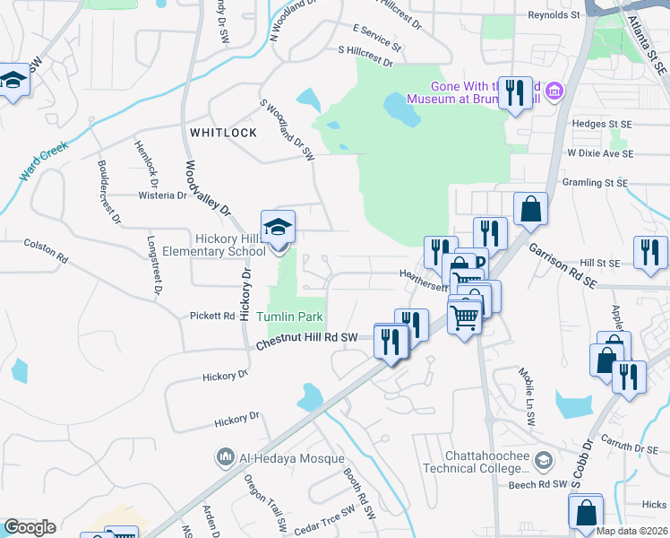 map of restaurants, bars, coffee shops, grocery stores, and more near 400 Promenade Court in Marietta