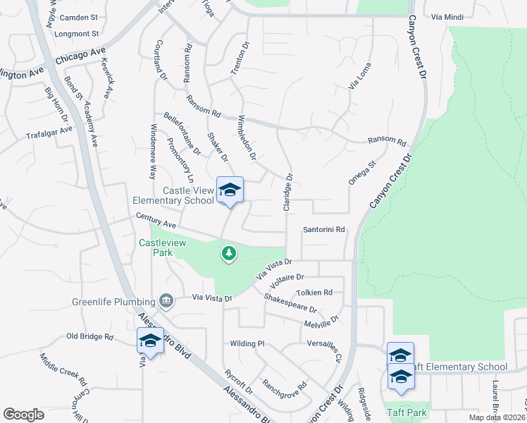 map of restaurants, bars, coffee shops, grocery stores, and more near 1360 Lynridge Court in Riverside