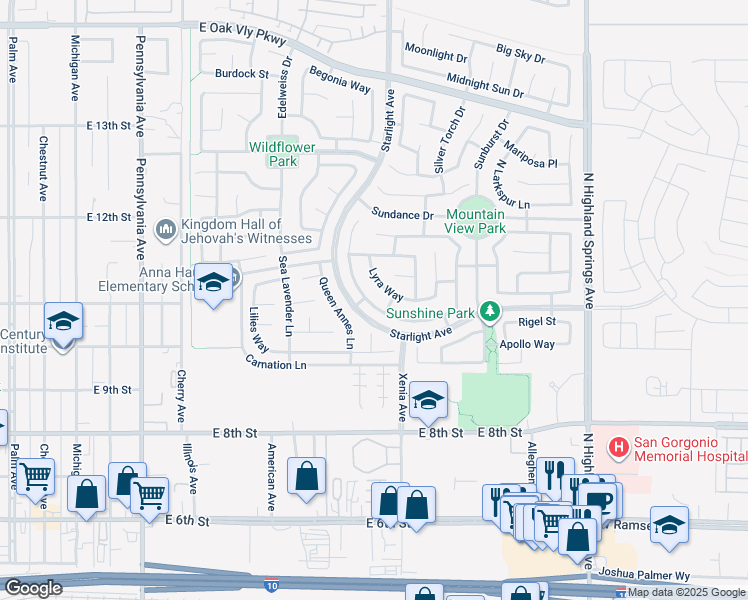 map of restaurants, bars, coffee shops, grocery stores, and more near 1416 Shooting Star Drive in Beaumont