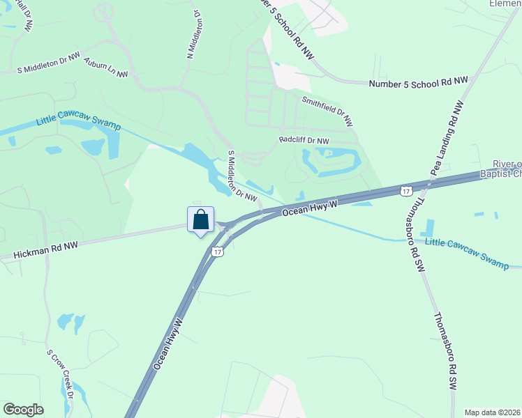 map of restaurants, bars, coffee shops, grocery stores, and more near S Middleton Dr NW in Calabash