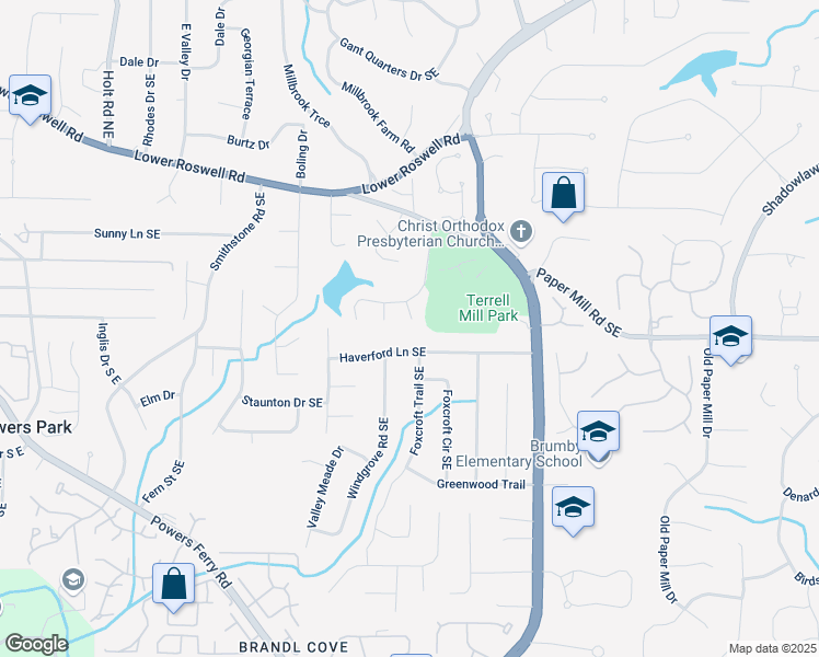 map of restaurants, bars, coffee shops, grocery stores, and more near 599 Timberlea Lake Court Southeast in Marietta