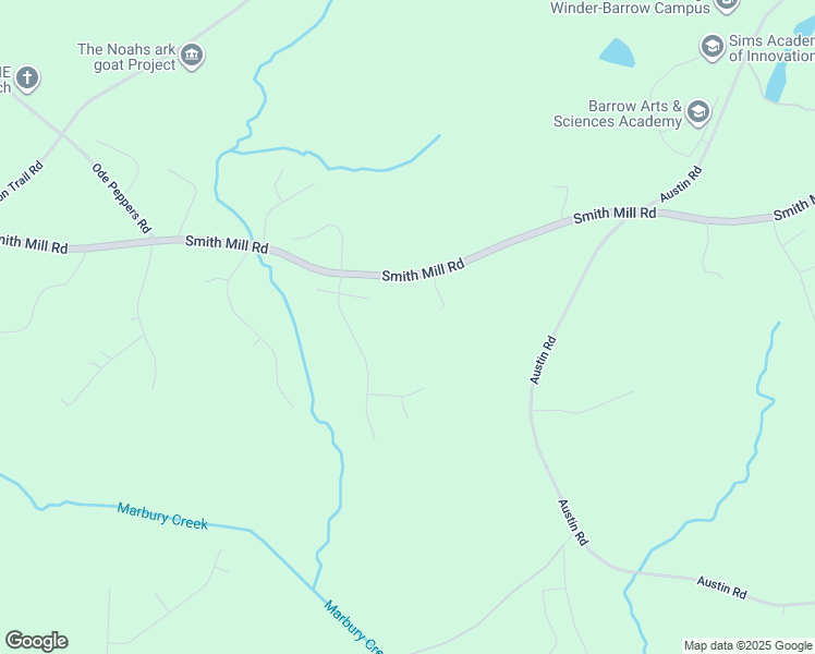 map of restaurants, bars, coffee shops, grocery stores, and more near 633 Smith Mill Road in Winder