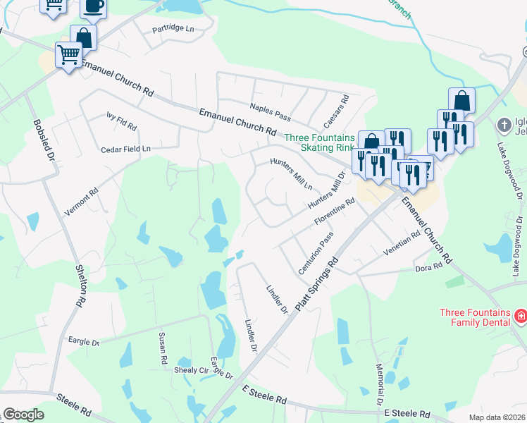 map of restaurants, bars, coffee shops, grocery stores, and more near 248 Hunters Mill Drive in West Columbia