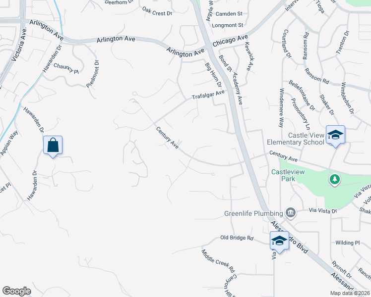 map of restaurants, bars, coffee shops, grocery stores, and more near 2096 Century Avenue in Riverside