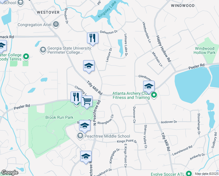 map of restaurants, bars, coffee shops, grocery stores, and more near 2323 Welton Place in Dunwoody