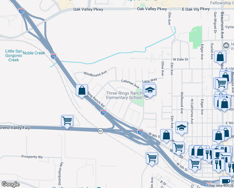 map of restaurants, bars, coffee shops, grocery stores, and more near 673 Brookside Lane in Beaumont