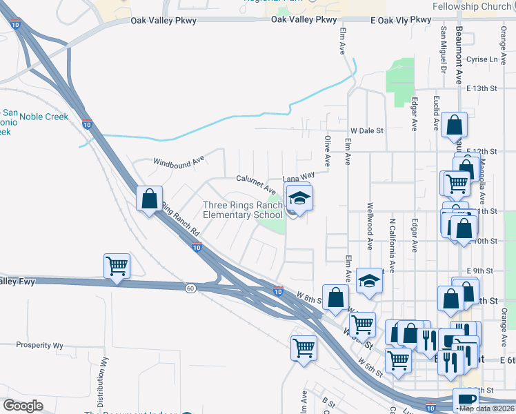 map of restaurants, bars, coffee shops, grocery stores, and more near 547 Ashford Court in Beaumont