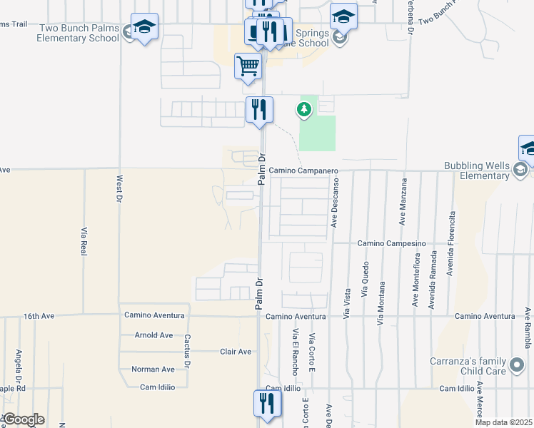 map of restaurants, bars, coffee shops, grocery stores, and more near 15300 Palm Drive in Desert Hot Springs