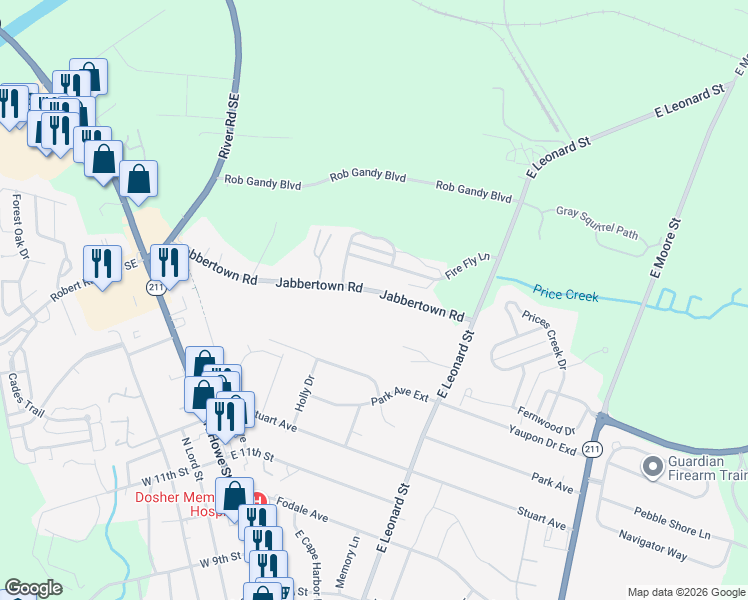map of restaurants, bars, coffee shops, grocery stores, and more near 503 Jabbertown Road in Southport