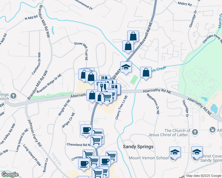 map of restaurants, bars, coffee shops, grocery stores, and more near 318 Alderwood Lane in Atlanta