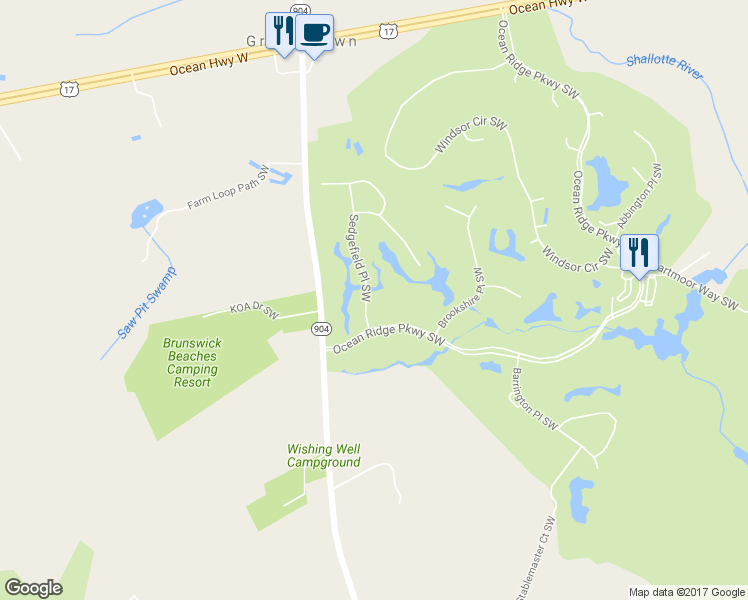 map of restaurants, bars, coffee shops, grocery stores, and more near 282 Sedgefield Place Southwest in Ocean Isle Beach