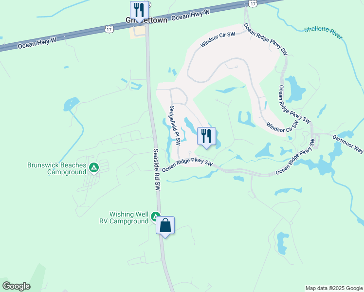 map of restaurants, bars, coffee shops, grocery stores, and more near 282 Sedgefield Place Southwest in Ocean Isle Beach